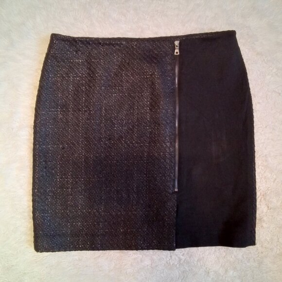 Ann Taylor Women's Black Waxed Tweed Ponte Off-Center Zip Pencil Skirt Size: 14 - Picture 2 of 6